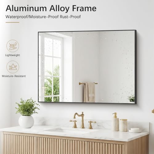 DESBING Black Bathroom Mirror for Wall, 30x40 Inch Rectangle Mirrors with Metal Frame, Modern Vanity Wall Mirror Decor for Entryway Hangs, Bathroom, Living Room Horizontal or Vertical