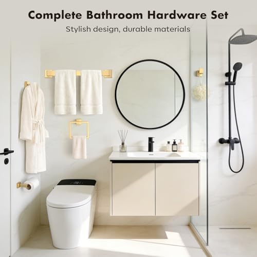 20-Pieces Gold Bathroom Accessories Set, 24 Inch Towel Bar Set