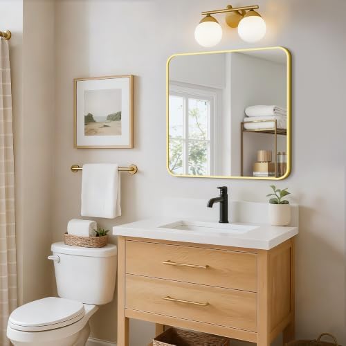 Vanity Bathroom Mirror, 30”x30” Gold Bathroom Mirror for Over Sink