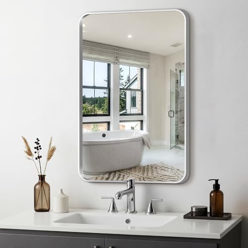 Delma Bathroom Vanity Mirror, Silver Framed Mirror for Over Sink, 30x24