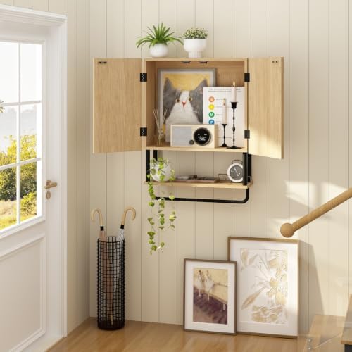 RUSTOWN Fluted Bathroom Wall Cabinet with 2 Doors, 3-Tier Medicine Cabinet