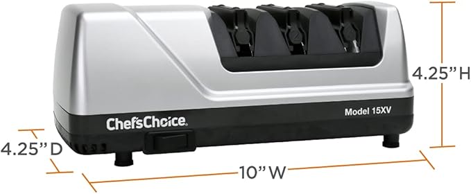 Chef’sChoice 15XV EdgeSelect Professional Electric Knife Sharpener with 100-Percent Diamond Abrasives and Precision Angle Guides for Straight Edge and Serrated Knives, 3-Stage, Gray
