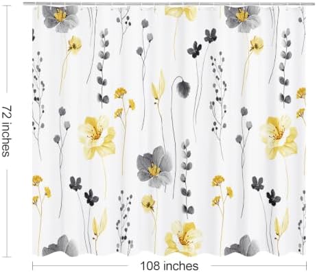 Gibelle Yellow Beige Watercolor Floral Fabric Shower Curtain, 108x72
