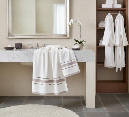 Bath Sheet Towel for Bathroom – Luxury 1-Piece Cotton Towels (70''x35''), Soft Absorbent & Quick Dry, 600 GSM Bath Towels for Bathroom, Hotel Spa Quality (White/Grey, 1-Bath Sheet)