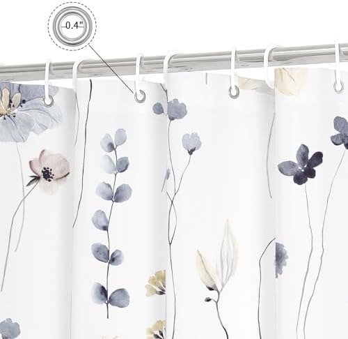 Gibelle Grey Beige Watercolor Floral Fabric Shower Curtain, 72x72