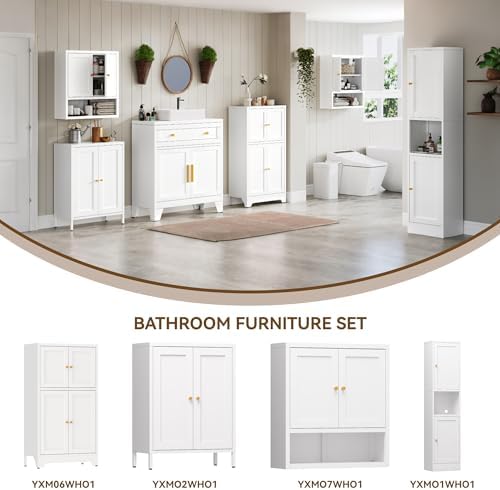 YAUWOH Metal Bathroom Storage Cabinet, Bathroom Floor Storage Cabinet with 2 Adjustable Shelves and 2 Doors,Freestanding Metal Sideboard for Small Spaces, Living Room, Dining Room,Orange