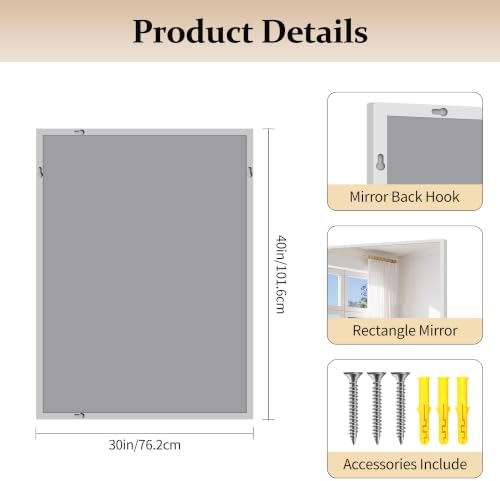 COFENY 30x40In Silver Bathroom Mirror for Wall, Brushed Nickel Rectangle Mirrors with Metal Frame, Bathroom Rectangular Mirror Modern Wall Mirror for Bedroom Living Room, Hangs Horizontal or Vertical