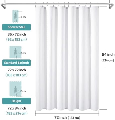 Vipfree 3 in 1 Shower Curtain Set, Waffle Shower Curtain and Liner Set with 12 Double Sided Shower Curtain Hooks, 258GSM Luxury Weighted Cloth Shower Curtains for Bathroom, 72 W x 84 H, White