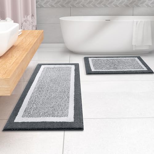 OLANLY Bathroom Runner Rugs 44x24, Long Bath Mats for Bathroom, Dark Grey