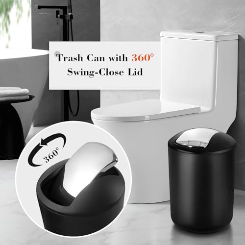 Black Bathroom Accessories Set, 22Pcs Bathroom Sets with Shower Curtain and Rugs, Bathroom Accessories Sets Complete with Trash Can, Non-Slip Bathroom Rugs Super Absorbent