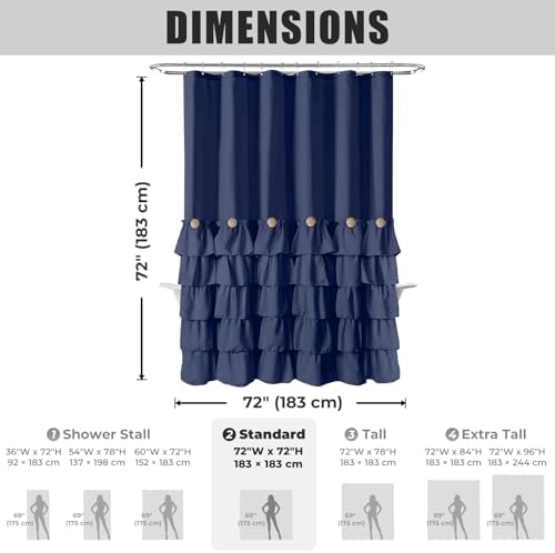 Seasonwood Navy Blue Shower Curtain for Bathroom Ruffle Shower Curtain 72 X 72 Inches Farmhouse Shower Curtains with Buttons & Blue Ruffles