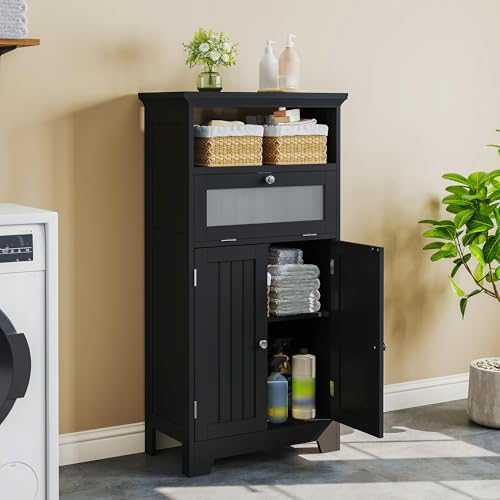 ChooChoo Bathroom Cabinet with Flip Glass Drawer,Freestanding