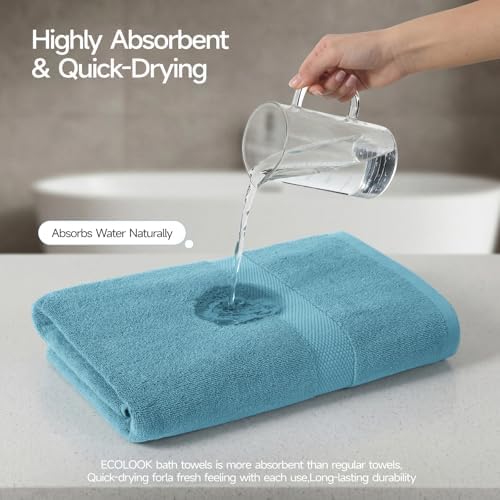 ecolook 2 Pack 100% Cotton Bath Towels, 28 x 55 Inches, Soft