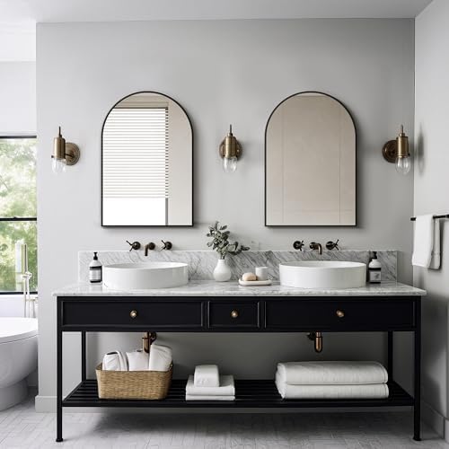 Delma Arched Bathroom Mirror, Black, 20"x30"