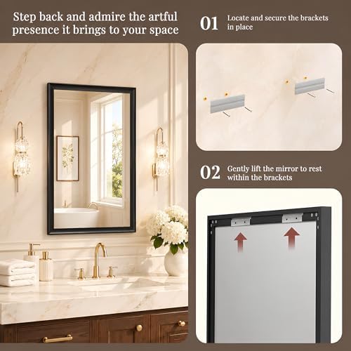 2 Pack 22x30 Inch Matte Black Bathroom Mirror for Over Sink