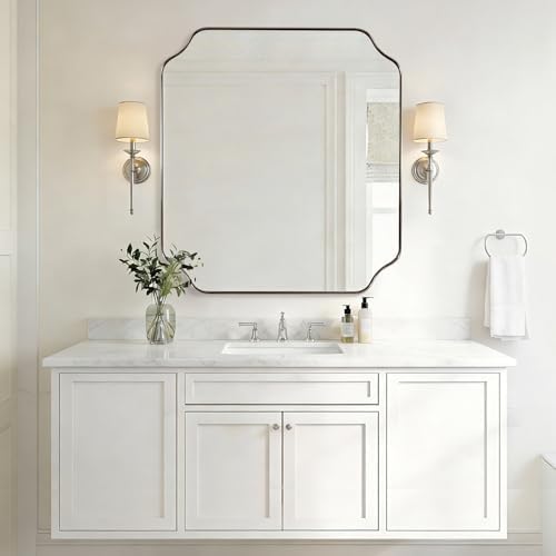 ANDY STAR 32x40 Brushed Nickel Scalloped Bathroom Wall Mirror