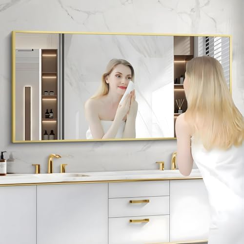 COFENY Gold Bathroom Mirror for Wall, 60x30 Inch Rectangle Mirrors with Metal Frame, Modern Vanity Wall Mirror Decor for Bathroom Living Room, Entryway Hangs Horizontal or Vertical