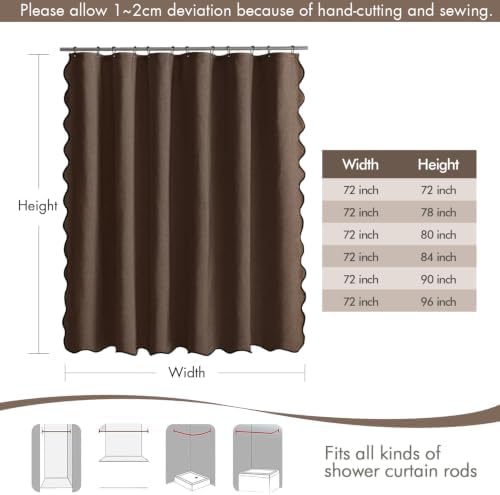 MIULEE 72"x90" Extra Long Scalloped Linen Shower Curtain Brown