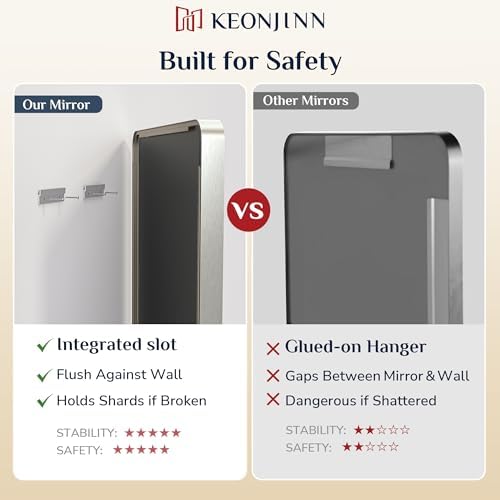 Keonjinn 28 x 36 Inch Brushed Nickel Bathroom Mirror, Tempered Glass