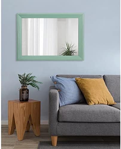 AAZZKANG Wood Framed Mirror Rectangle Modern Farmhouse Wall Mirrors Decor Large 26"x18" for Bedroom Living Room Bathroom Green