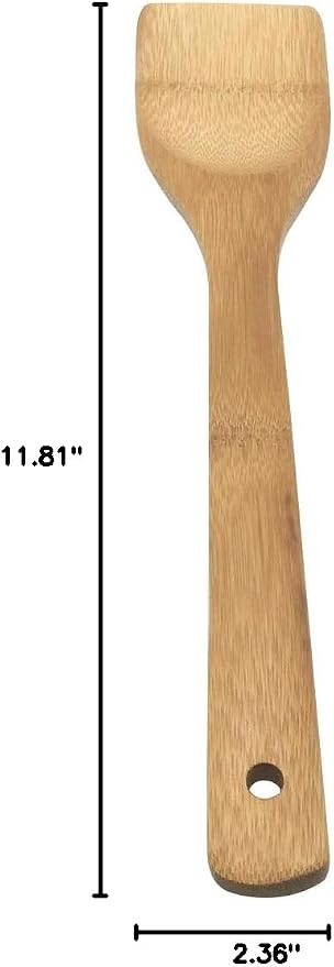 11.8-Inch Natural Wood Turners Bamboo Utensil Kitchen Wooden Cooking Tools Spoon Spatula Cooking, Stir Fry and Mixing, essential Tools (Straight line)