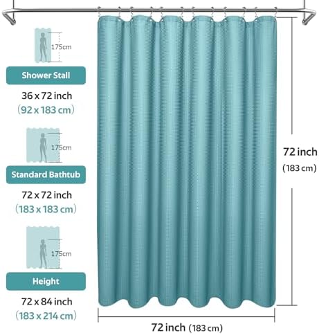 Vipfree 3 in 1 Shower Curtain Set, Waffle Shower Curtain and Liner Set with 12 Double Sided Shower Curtain Hooks, 258GSM Luxury Weighted Cloth Shower Curtains for Bathroom, 72 W x 72 H, Teal