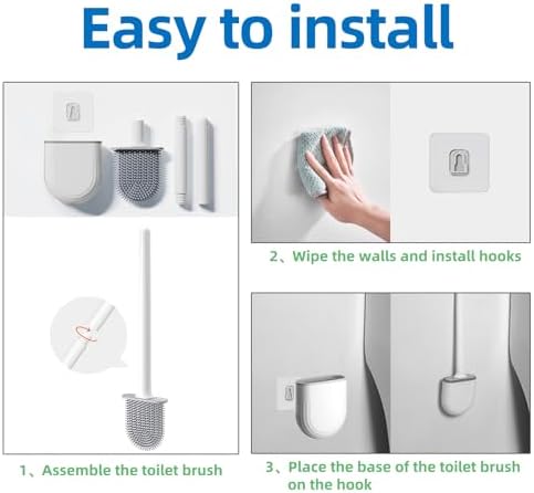Silicone Toilet Brush,Toilet Bowl Brush,Toilet Brush and Holder Set,Rv Toilet Cleaner Brush Wall Mounted for Bathroom,RV Travel Trailers and Campers