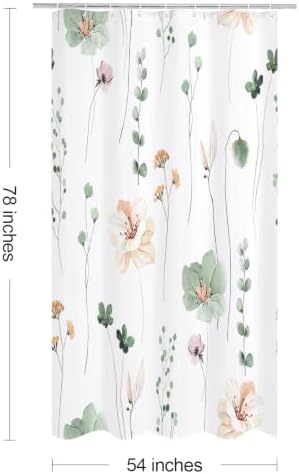 Gibelle Sage Green Beige Watercolor Floral Fabric Shower Curtain, 54x78