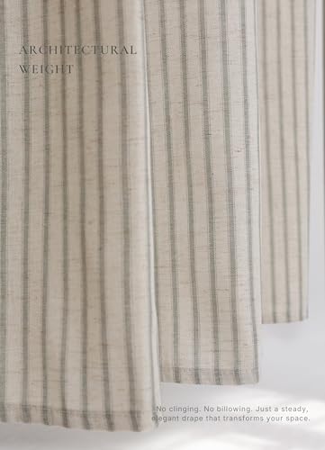 Farmhouse Striped Shower Curtain - 72x72 Inches, Linen Blend Fabric, Breathable & Machine Washable, Rustic Sage for Bathroom Decor (Hooks/Liner Not Included)