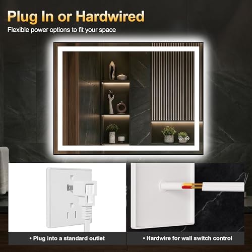 LED Bathroom Mirror with Light, 30x50 Vanity Mirror for Wall with Frame