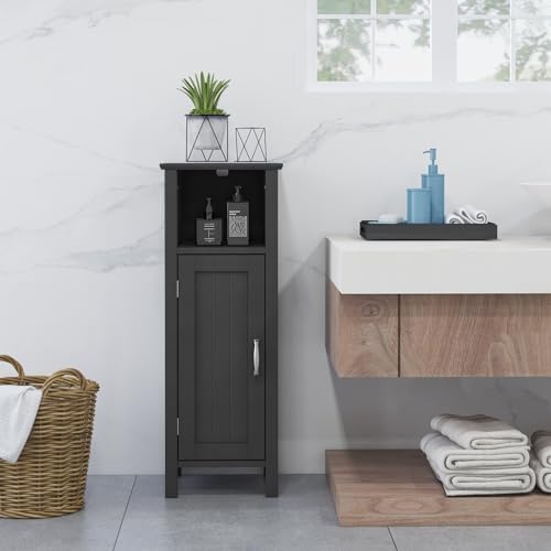 Giantex Narrow Bathroom Storage Cabinet with Adjustable Shelf (Black)