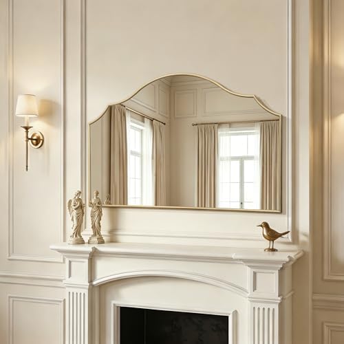 Besdomus Gold Scalloped Wall Mirror: 54"x34" Oversized Wooden Arched Mirror