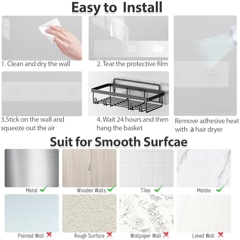 Liuoud Shower Caddy 5 Pack XL-Size Adhesive Stainless Steel Organizer