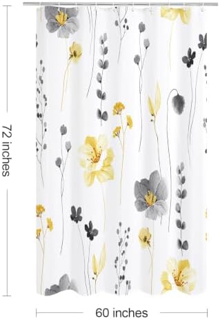 Gibelle Yellow Beige Watercolor Floral Fabric Shower Curtain, 60x72