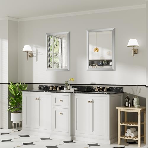 Briivue Bathroom Wall Mirror, Silver Brushed Nickel Metal Frame, 24x32 Inch