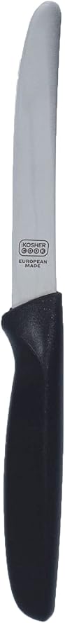 The Kosher Cook Black Kitchen Knife – 4.5” Steak and Vegetable Knife - Razor Sharp Curved Tip, Straight Edge - Color Coded Kitchen Tools