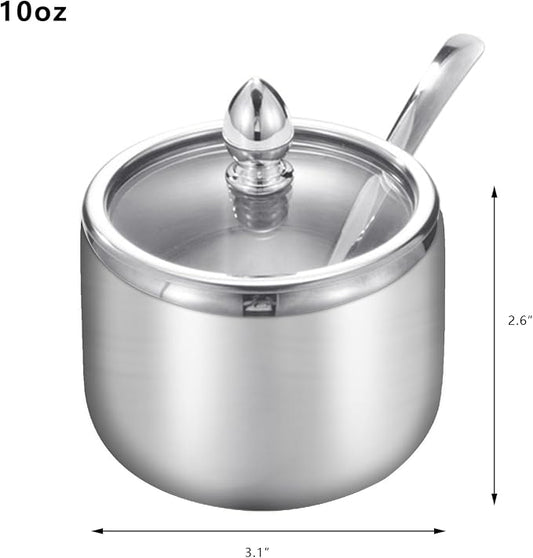 Kitchen Stainless Steel Spice Jars Seasonning Box with Spoons, Seasoning Containers Bottles with Stainless Steel &Clear Glass Cap,10oz for Home and Kitchen (1)