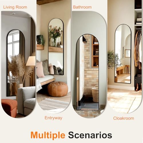 Arched Full Length Mirror, 56"x15" Standing Body Mirror for Wall, Black