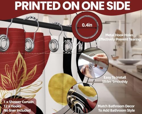 Black and Red Shower Curtain, 72x72 in, Mid Century Modern Burgundy