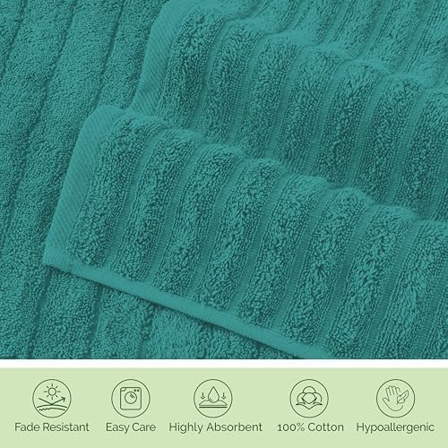 Elegant Comfort 100% Turkish Cotton Corduroy Ribbed Luxury Washcloths 6 Pack Soft 13 x 13 Inch - Higly Absorbent, Durable, Quick Dry, Spa Premium Hotel Quality for Bathroom or Travel, Turquoise