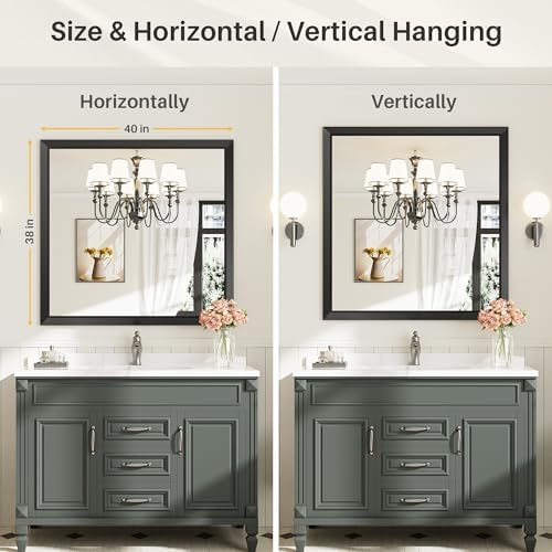 Briivue Black Metal Framed Bathroom Wall Mirror, 40x38 Inch