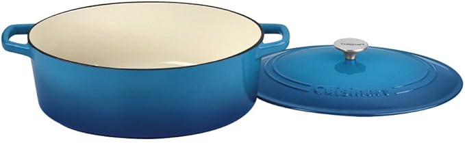 Cuisinart Chef's Classic Enameled Cast Iron Dutch Oven with Lid, Porcelain Enameled Interior, Oven Safe, Induction Compatible, 7-Quart, Oval, Gradient Blue