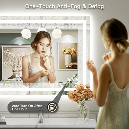 Briivue 48x40 Inch LED Bathroom Mirror with Lights, Backlit & Front Lit