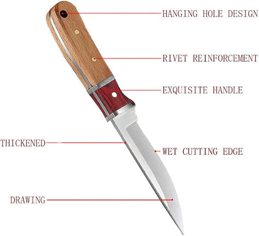 Two 3-Inch Super Sharp Knife with PU Protective Sleeve,High Carbon Steel Durable Portable Wooden Handle Knife for Outdoor,Picnics,Kitchen Cooking(Meat,Fruits,Vegetables,Seafood)