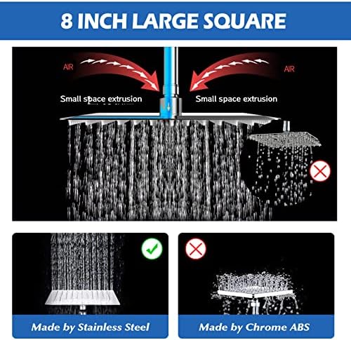 Shower Head,8”Rain Shower Head with Handheld Spray Combo with 11'' Angle Adjustable Extension Arm/Flow Regulator/Shower System,High Pressure Rainfall Shower Head Bathroom,Chrome