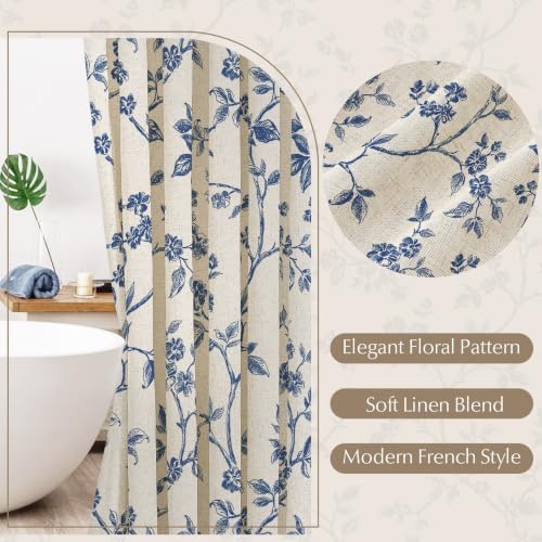 MitoVilla Extra Long Linen Floral Shower Curtain for Bathroom,72 x 84