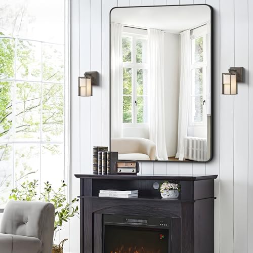 FORBATH Black Bathroom Mirror, Rectangular Vanity Mirror 30 x 48 Inch Wall Rounded Corner Metal Framed Bathroom Mirror for Living Room Bedroom Entryway Decor (Horizontal/Vertical)