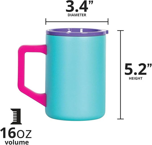 Elemental Insulated Coffee Mug - Triple-Wall Stainless Steel Summit Travel Cup for Hot and Cold Drinks - Thermal Coffee Mug with Lid and Handle for Camping, Office & Trave 16oz - Blue Tie Dye
