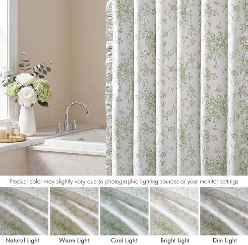 Madison Park Adele Floral Ruffle Shower Curtain Set, Sage Green, 72x72