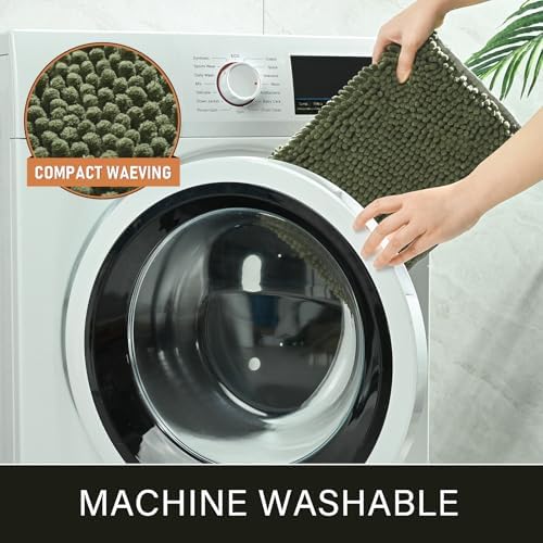 LOCHAS Luxury Bathroom Rug Shaggy Bath Mat 24 x 70 Inch, Olive Green